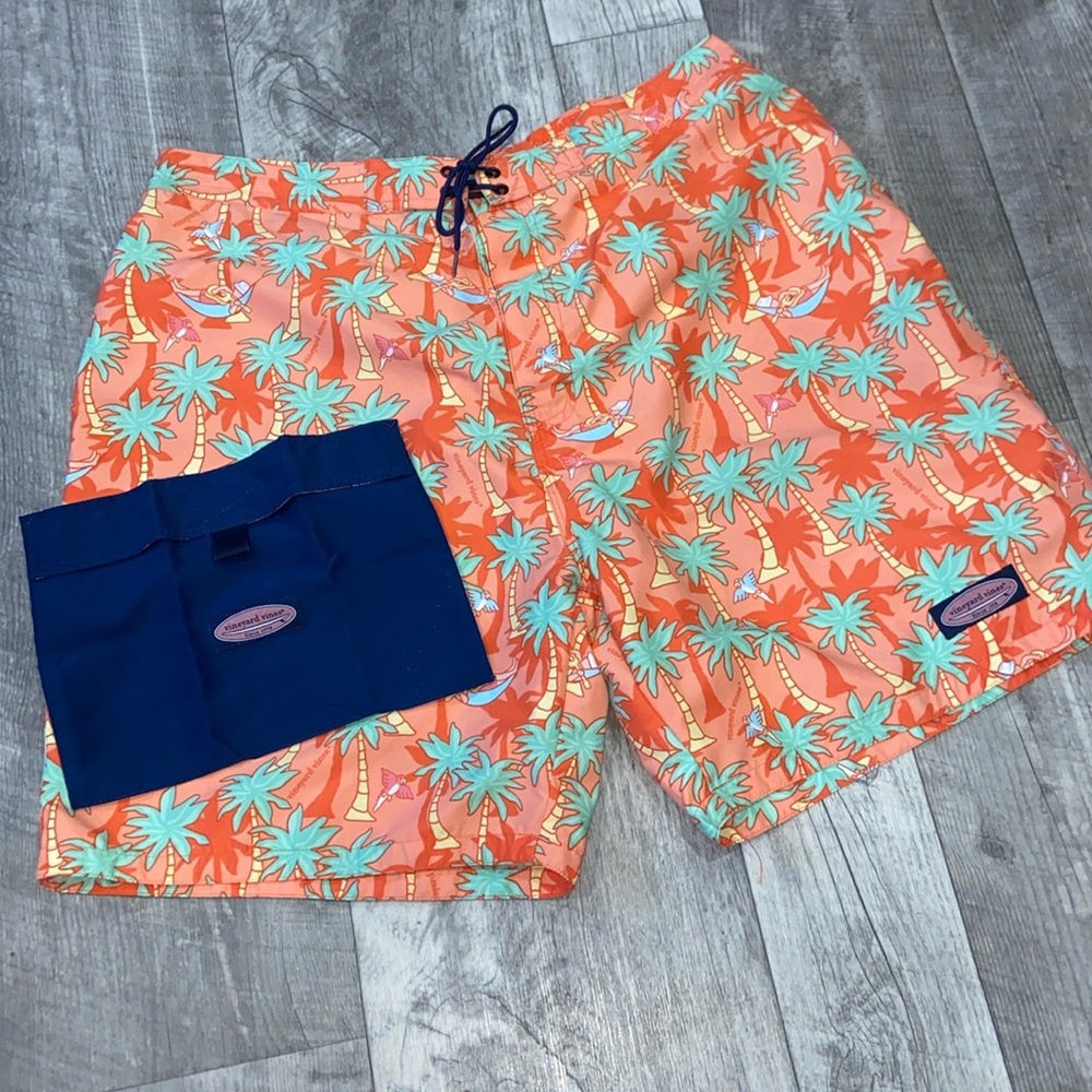 🐳VV HAWAIIAN SWIM TRUNKS NWOT Parrots, Palm Trees & Travel Bag